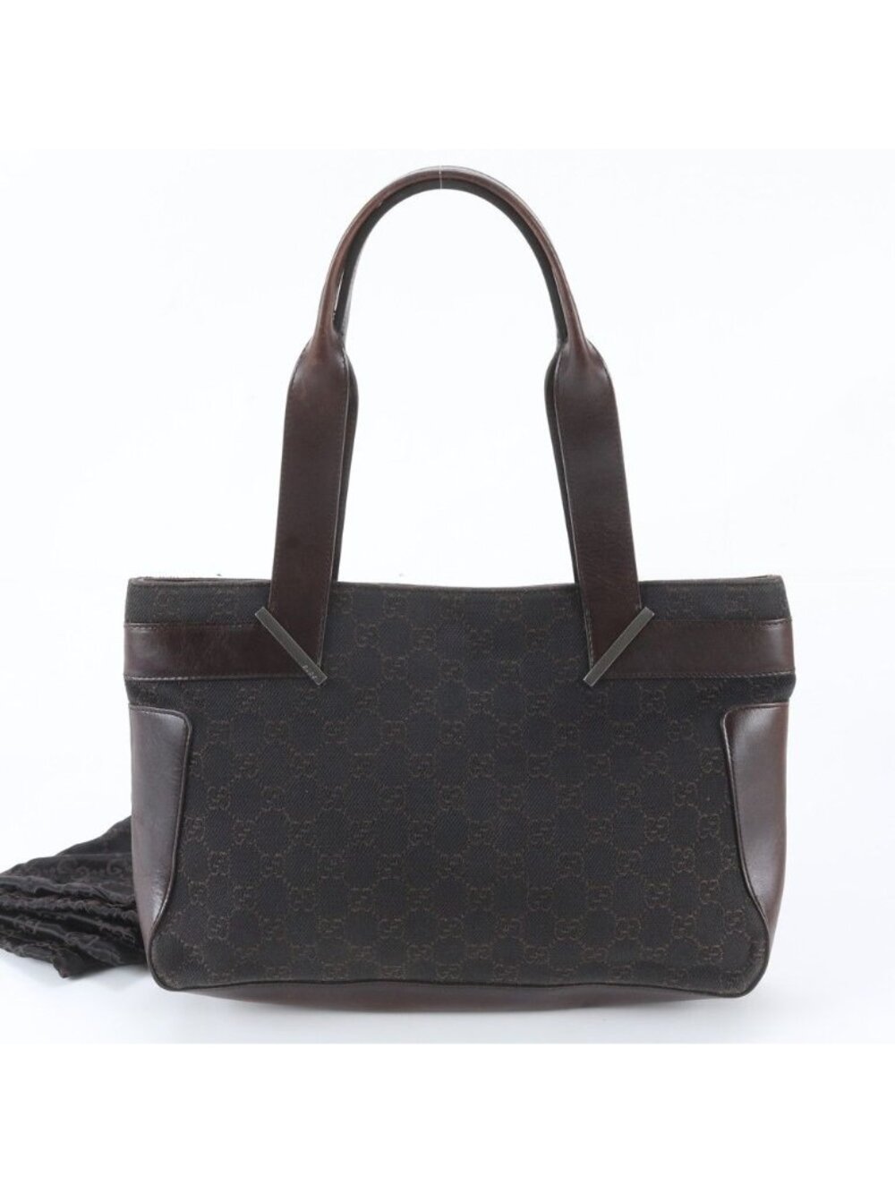 Gucci GG Canvas Leather Tote Shoulder Hand Brown